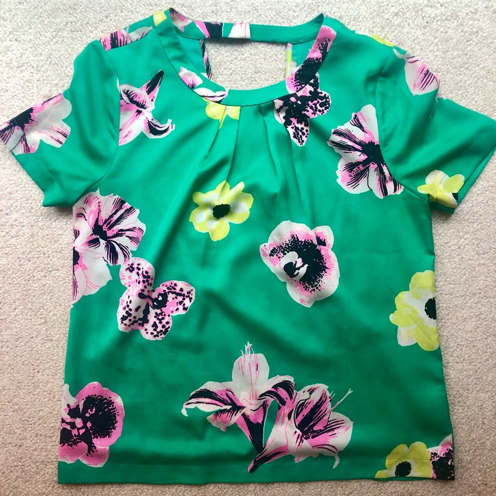 JCrew green floral blouse
